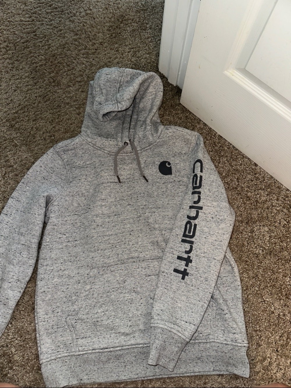 Carhartt Heather Gray Pullover Hoodie with Sleeve Logo-never worn